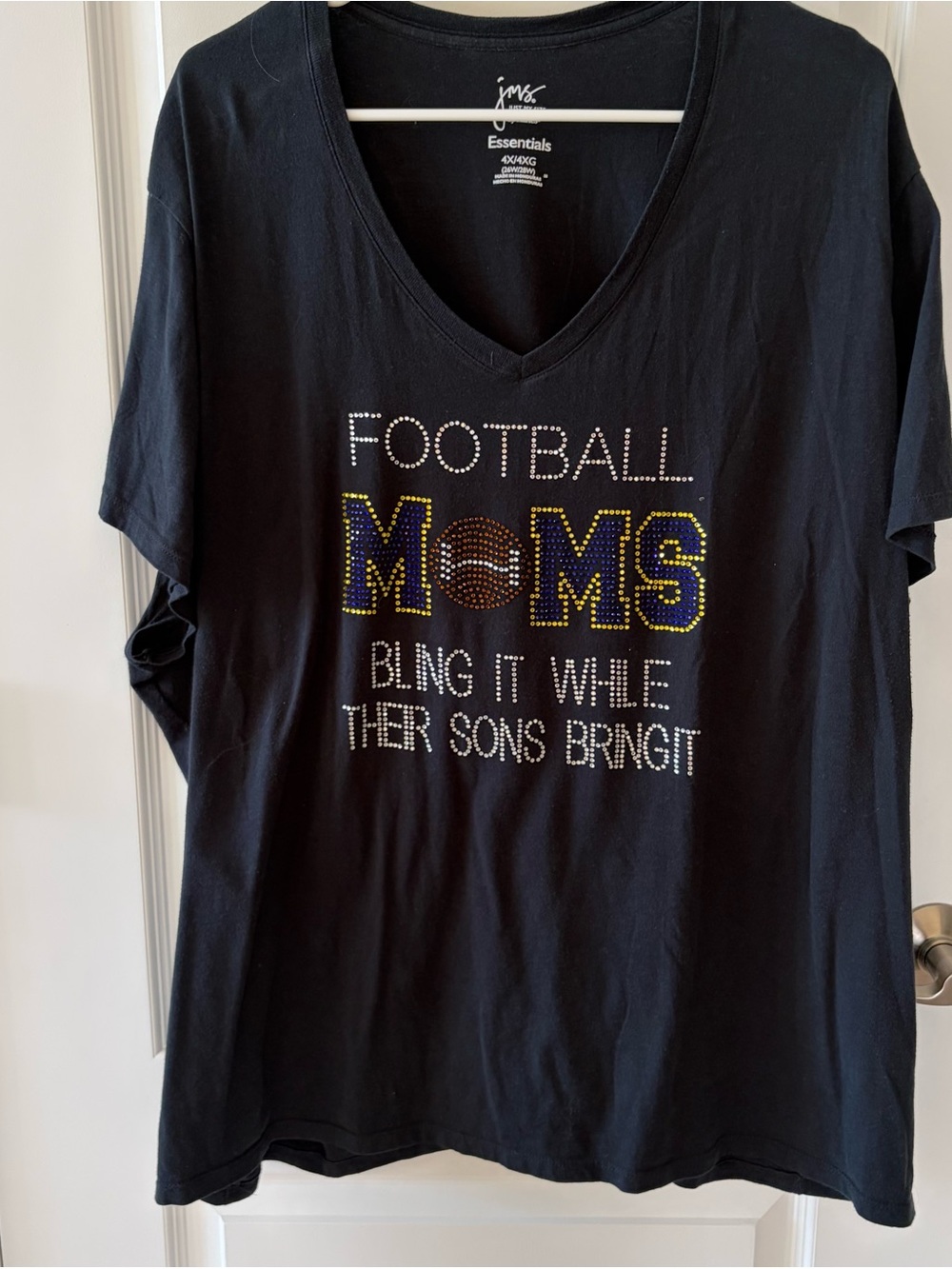 Essentials Black V-Neck 'Football Moms' Rhinestone Tee